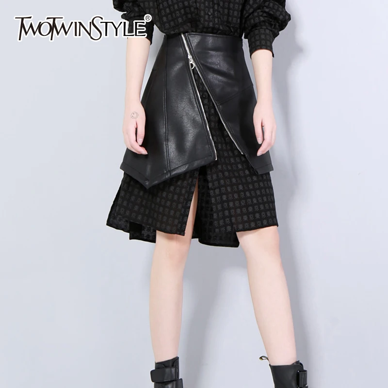 TWOTWINSTYLE юбка из искусственной кожи с высокой талией и молнией мини юбки больших