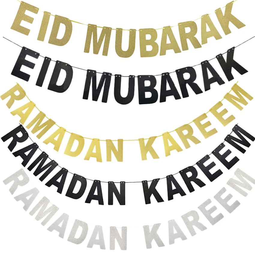 

EID MUBARAK Banner Glitter EID Festival Bunting Garland Islamic Muslim Mubarak Decoration RAMADAN KAREEM Banner Ramadan Supplies