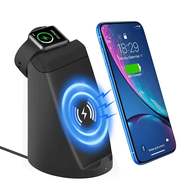 

iCozzier 2 in 1 Dual Coil Fast Wireless Charging Stand Station for iPhone XS/X/8/8p, Galaxy S9/S8 etc,Charger Holder i Watch/Nik