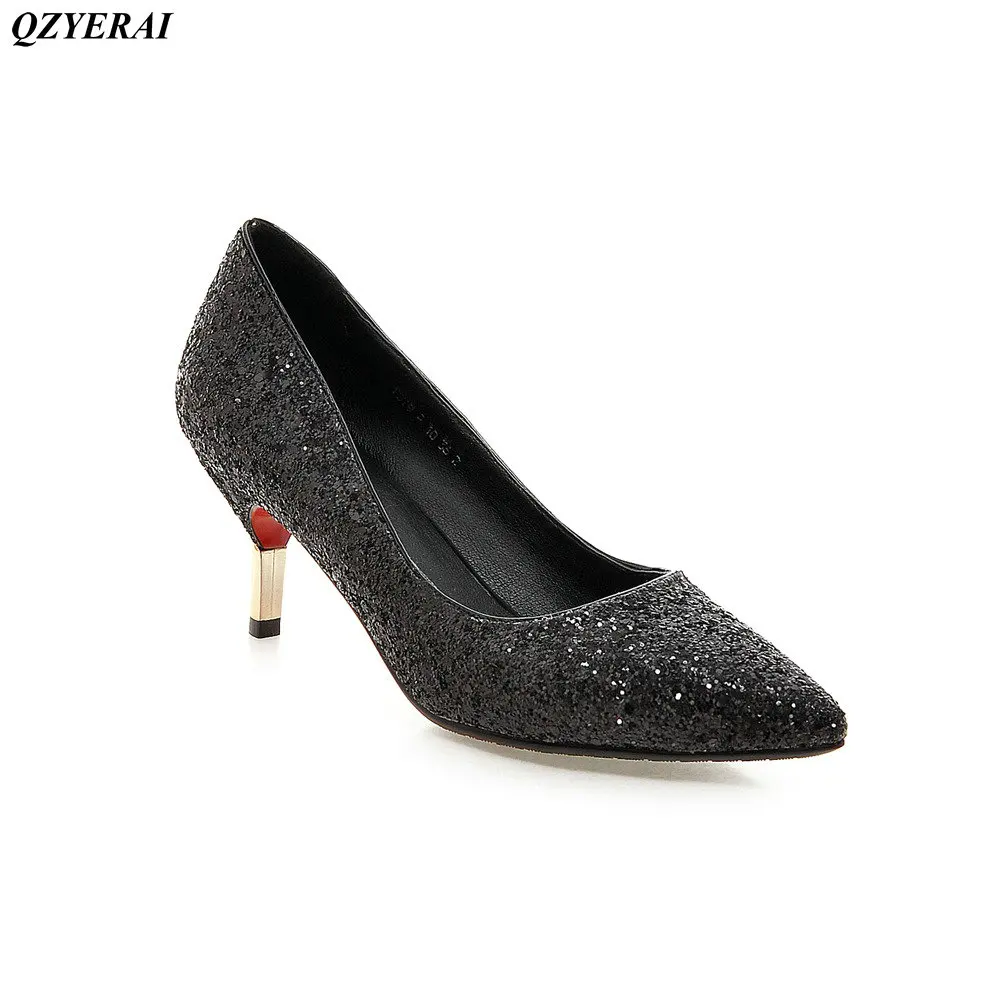 

QZYERAI The new 2018 fashion women's high heels metal pointed women's shoes sexy women's shoes with a height of 7 cm size 34-43