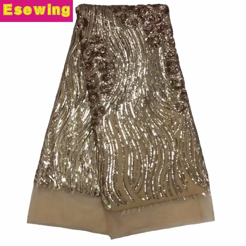 African Champagn Sequins Net Lace Fabric 2019 Style Nigeria Sequined Swiss Mesh Tulle For Women Party Wedding Dress Fabrics | Дом и сад