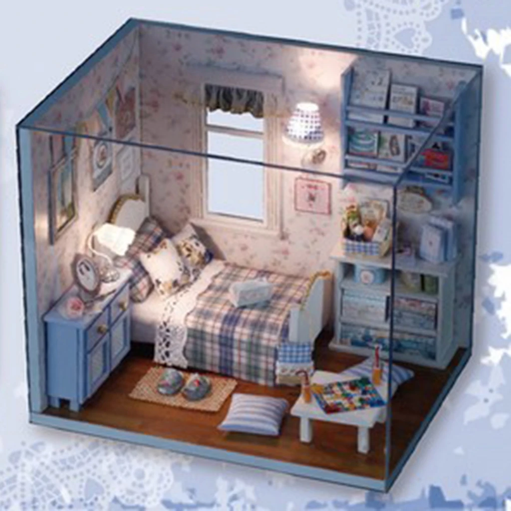 Miniature Dollhouse Furniture Kit Handmade DIY Wooden House With Dust Cover 3D Mini Dollhouse Accessories Birthday Gifts