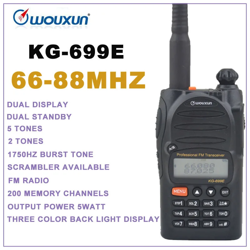 

66-88MHz WOUXUN KG-699E Dual Display Dual Standby FM Portable walkie talkie Two-way Radio Transceiver