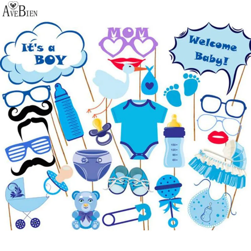 

AVEBIEN 27pcs Photobooth Props Happy Birthday Dress Decoration Mask Festival Party Baby Shower Event Party Supplies Photo Booth