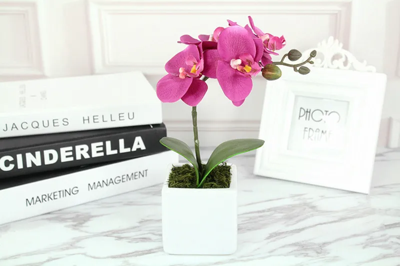 Flone Artificial Phalaenopsis Potted Hand Made Simulation Silk Fake Flower Bonsai Creative Placement Wedding Supplies Home Decor (8)