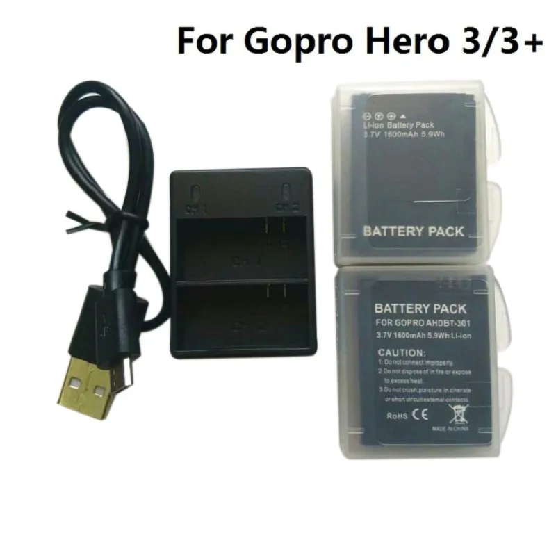 Новинка 3,7 V для Gopro Hero 3 батарея AHDBT-301 Hero3 батарея USB двойное зарядное устройство чехол батарея для GOPRO 3+ 302 аксессуары для камеры