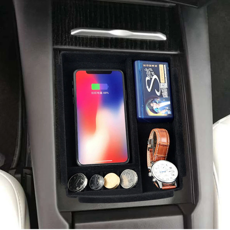 

For Tesla Model S Model X New Car Phone Wireless Charging Storage Box Center Console Container Armrest Organizer