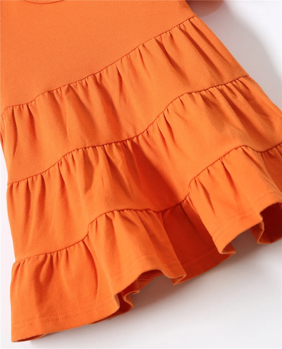 Летнее платье хлопковое многослойное платье с короткими рукавами и воротником «Питер Пэн» для девочек красивое белое/оранжевое детское платье трапециевидной формы на возраст от 1 до 7 лет