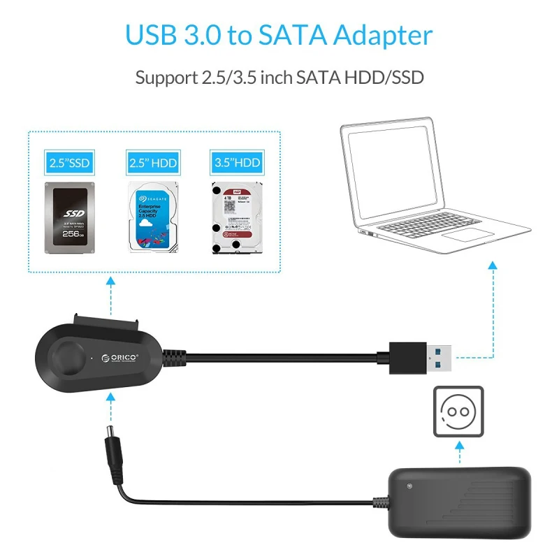 Кабель переходник ORICO с USB 3 0 на SATA для жесткого диска 2 5/3 5 дюйма HDD/SSD адаптером