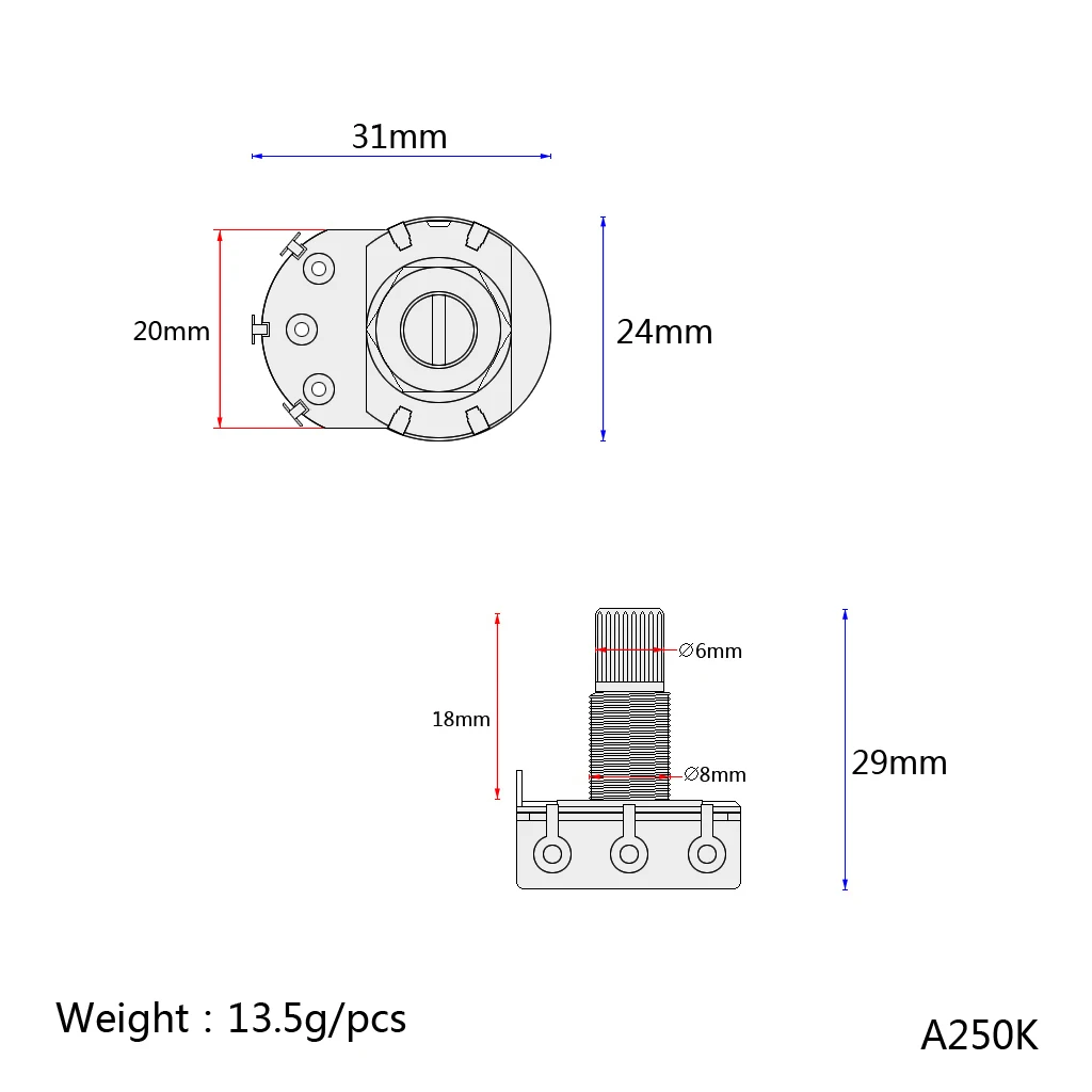 2pcs/Pack Copper Electric Guitar Alpha A250K Potentiometer Control Guitar Tone Pots Musical Instrument Accessory