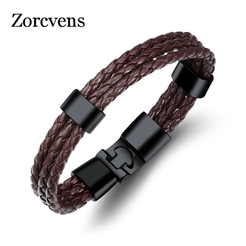 

ZORCVENS Vintage Leather Bracelets&Bangles For Men Multiple Charm Wristbands Bracelets Braided Rope Fashion Male Jewelry