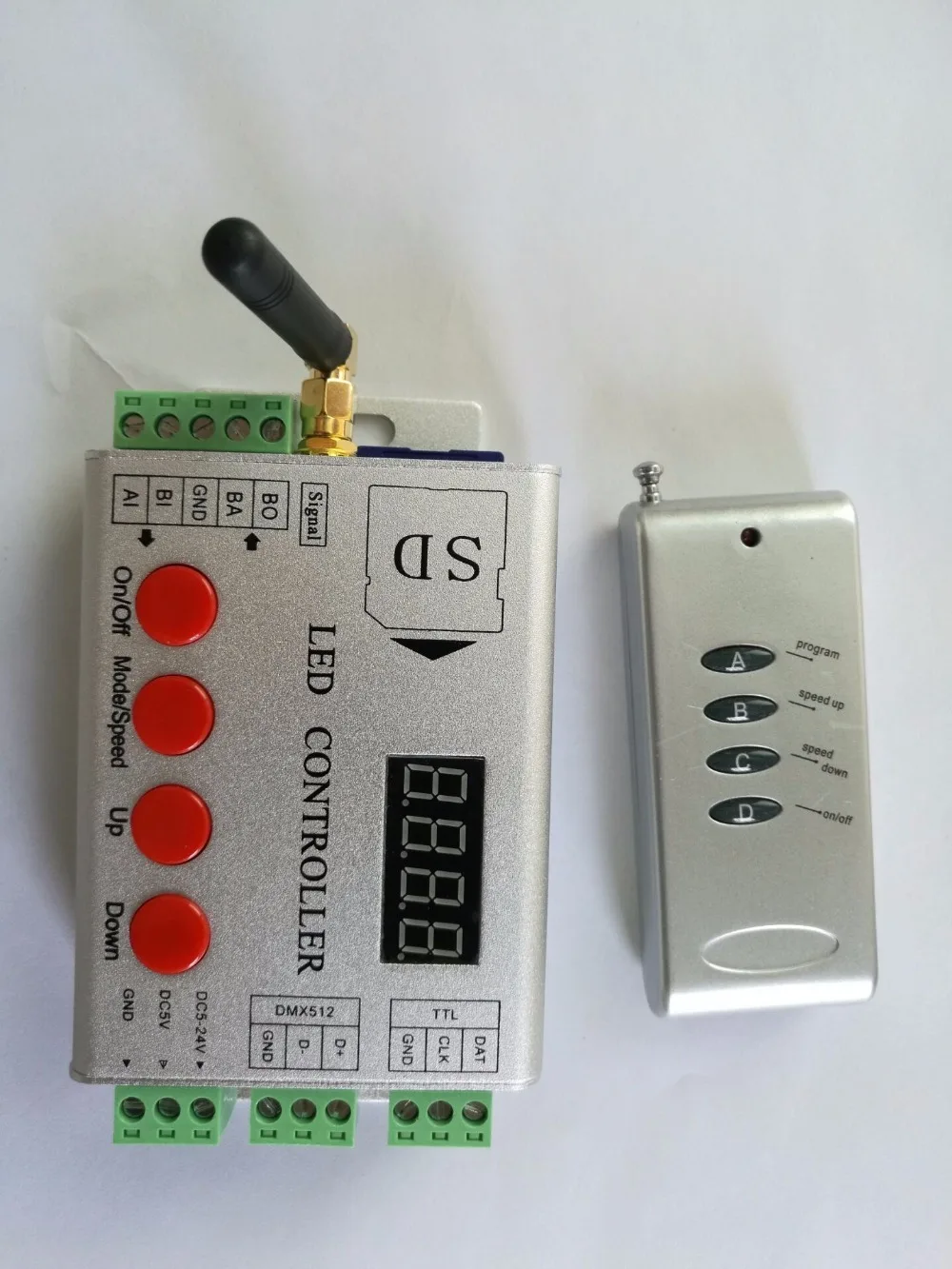 

led RF pixel controller;SD card;support dmx console(to select the programmes);APA102/WS2812B/WS2811