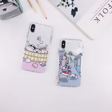

For iPhone 7 Plus X 8 Plus XR XS Max 6 Plus Case Silicone Transparent Cartoon Crayon Shinchan Soft TPU Case Cover Fundas Coque