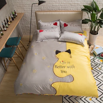 

Pink blue Bedding Set kids Cute bear Bedspread Duvet Cover Set 100% Egyptian Cotton Fabric Soft Bed Set With Flat Sheet 4Pcs