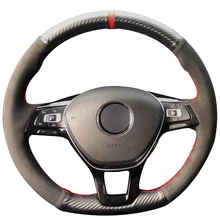Углеродное волокно кожа черная замша красный маркер Руль Обложка для Volkswagen VW Golf 7 Mk7 Polo Jetta Passat B8 Tiguan