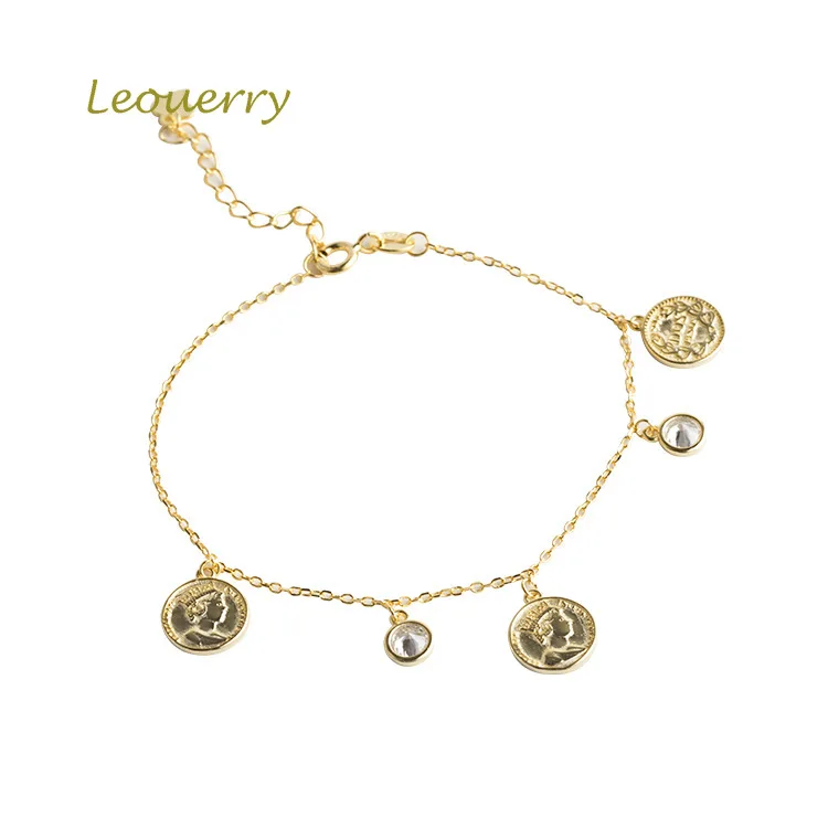 Leouerry, 925 пробы, серебряный, простой, циркониевый браслет, золотой, Elizabeth, кулон с портретом, браслет-цепочка для женщин, хорошее ювелирное изделие
