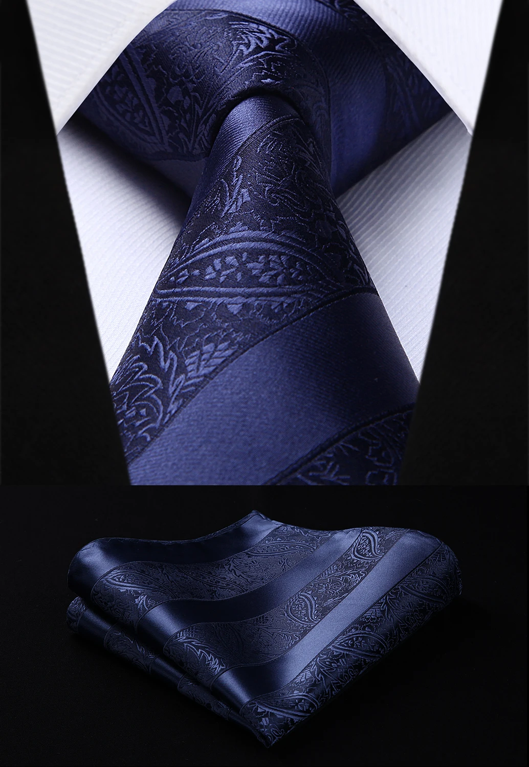 

Party Wedding Classic Fashion Pocket Square Tie Woven Men Navy Blue Tie Paisley Necktie Handkerchief Set#TP804V8S