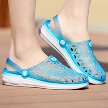 Большие размеры; Новинка; женские пляжные сандалии для воды; Летние Молодежные дышащие шлепанцы с отверстиями; слипоны на плоской подошве; Уличная обувь на нескользящей подошве; Классная садовая обувь