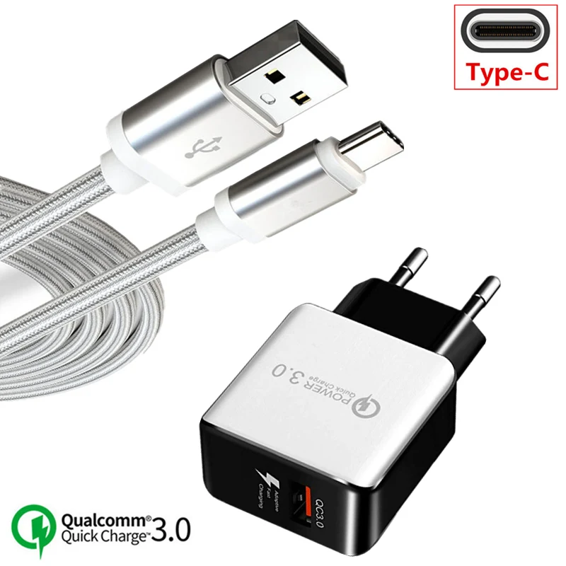 

QC 3.0 Fast Adapter Charger for Oneplus 7 6 6t HTC U12 Life Honor V20 V10 USB C Cable for Sony Xperia 1 10 Plus Nubia X
