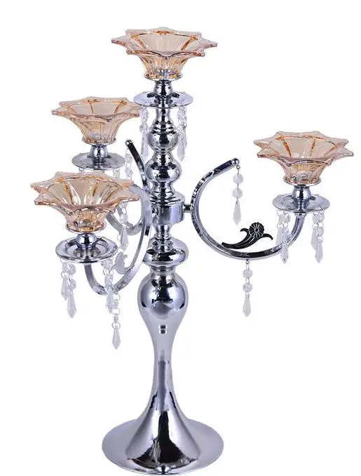 

Free shipment 4 arms siver crystal centerpiece/tall pillar for wedding decoration/56cm tall wedding chandelier