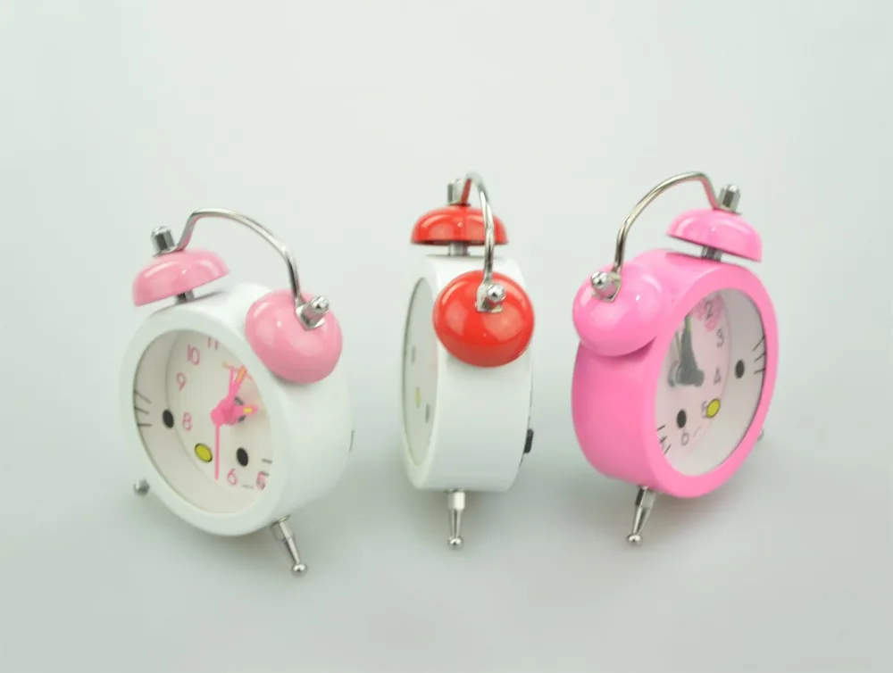 1piece Mini girl Hello Kitty Bell Table Alarm Alarms Clock Pink Sanrio