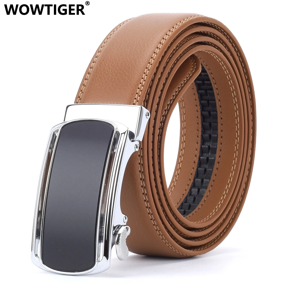 WOWTIGER Fashion Designers Mens Automatic Buckle Leather luxury Belts Light Brown Male Alloy ...