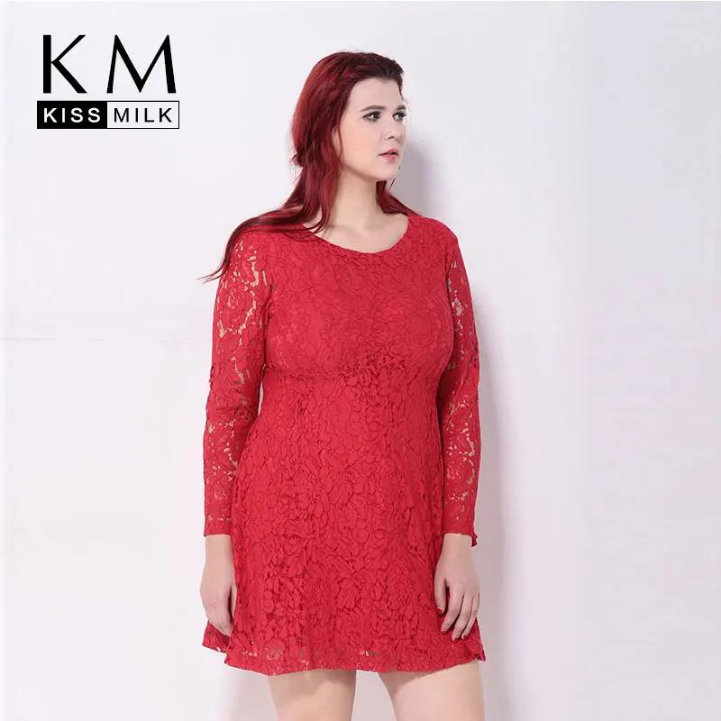 

kissmilk Plus Size New Fashion Women Casual Long Sleeve Lace Elegant Big Size Cocktail Slim Dress 3XL 4XL 5XL 6XL