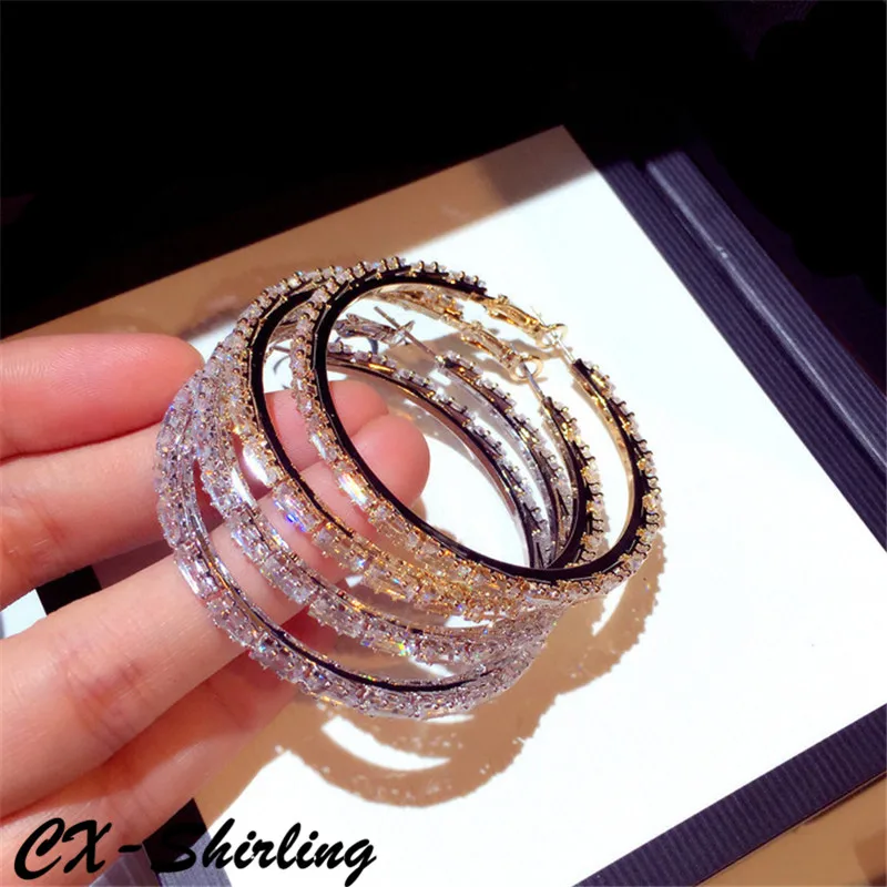 

CX-Shirling Luxurious Gold Silver Zircon Circle Earrings For Women Elegant All Match Pary Wedding Fine Earring Jewelry
