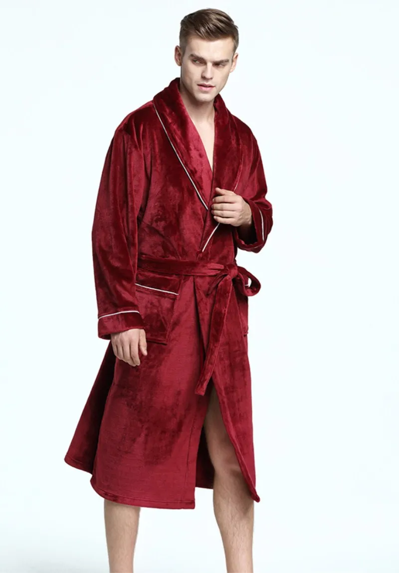 Мягкие удлиненные для мужчин женщин теплые фланель кораллового цвета для ванной Халат мужское кимоно Мужской любителей зимн - Цвет: as chart