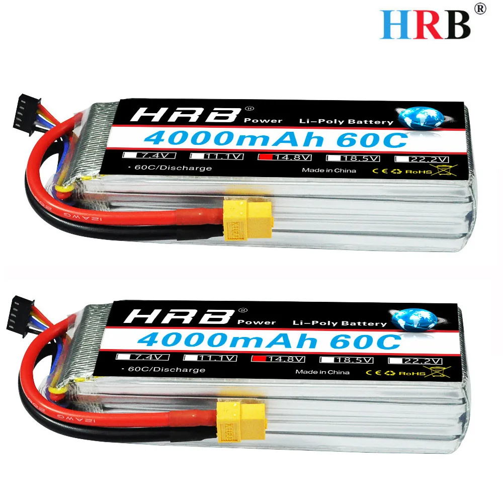 

2pcs HRB 4s Lipo Battery 14.8V 4000mAh 60C-120C Bateria Lipo for RC Helicopter Quadcopter Car Drone FPV EDF F16 Multirotors
