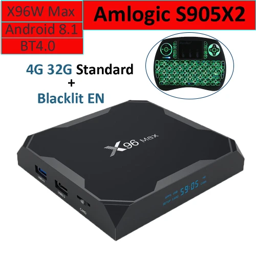 X96 Max Android 8,1 Amlogic S905X2 LPDDR4 4 ГБ, 64 ГБ, 4 ядра ТВ коробка 2,4 г и 5 ГГц Двойной Wi-Fi Bluetooth 1000 м H.265 4 K 60fps Smart ТВ - Цвет: 4GB 32GB Blacklit EN
