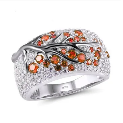 

925 anillos silver Creative Red Crystal Leaf Ring Female Shiny Ruby Branch Classical Ball Lady Ring diamond rings for women