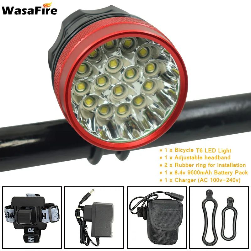 Велосипедный светильник WasaFire 40000lm, 16* XML-T6 светодиодный светильник, 3 режима, велосипедный передний светильник, головной светильник, Аксессуары для велосипеда на открытом воздухе, велосипедная лампа - Цвет: Red 9600mAh band