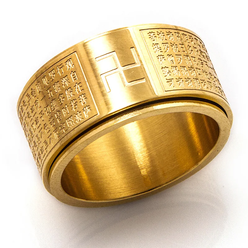 12 мм широкое мужское кольцо с гравировкой китайского персонажа Будды мантра кольца для молитвы в серебряном тоне мужские ювелирные изделия из нержавеющей стали