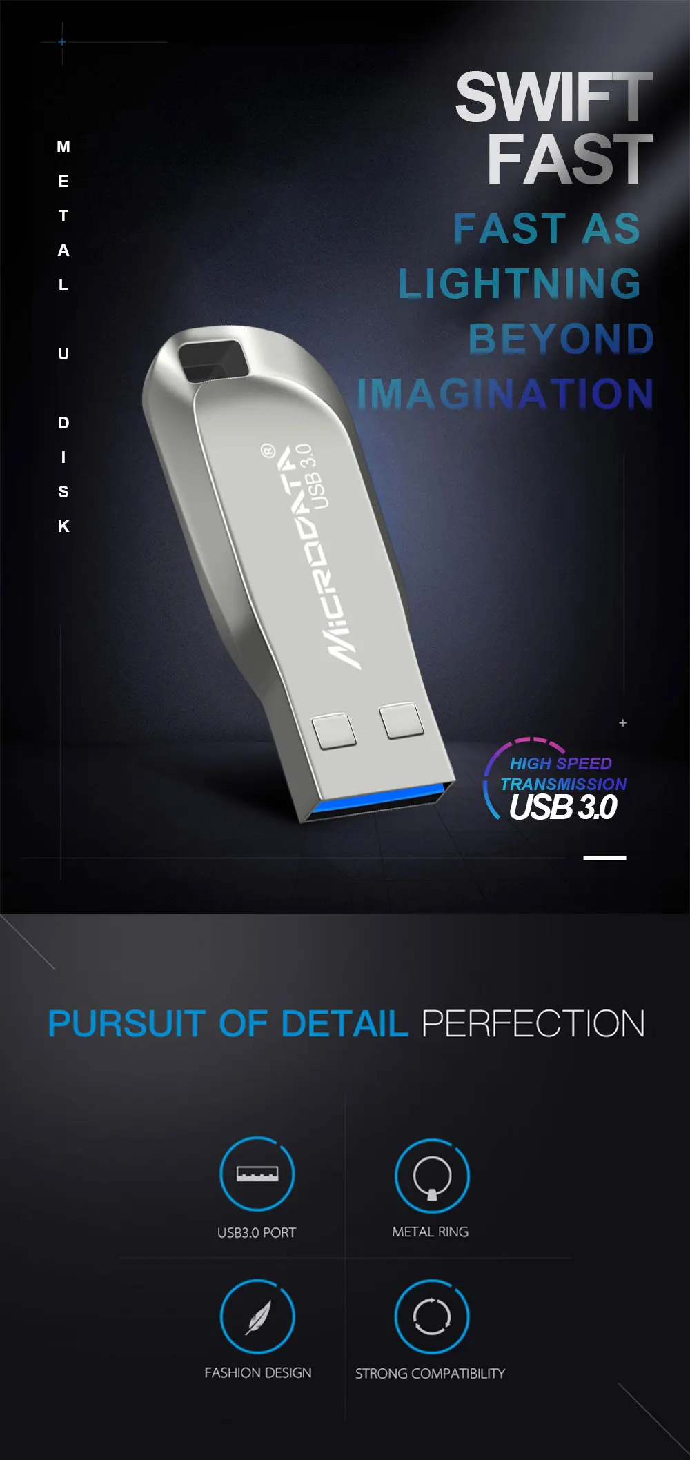 Серебристый/черный металлический USB флеш-накопитель Usb 3,0 флеш-накопитель 64 Гб 128 ГБ высокоскоростной флеш-накопитель 32 Гб 16 Гб мини USB флешка брелок флешка