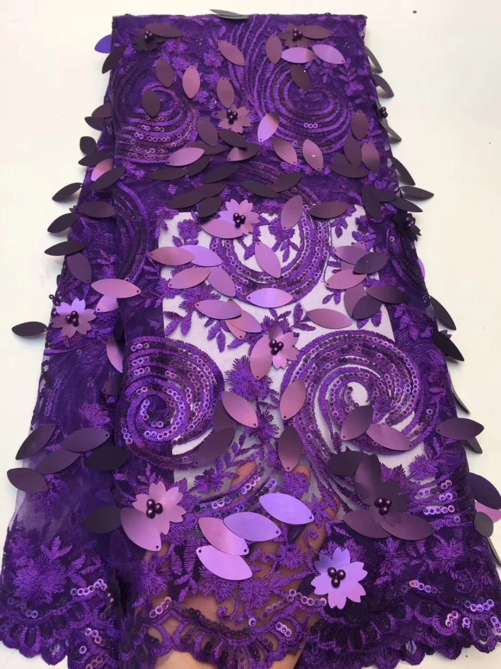 

New design high-end purple embroidery lace fabric, African polyester clothing lace with exquisite sequins