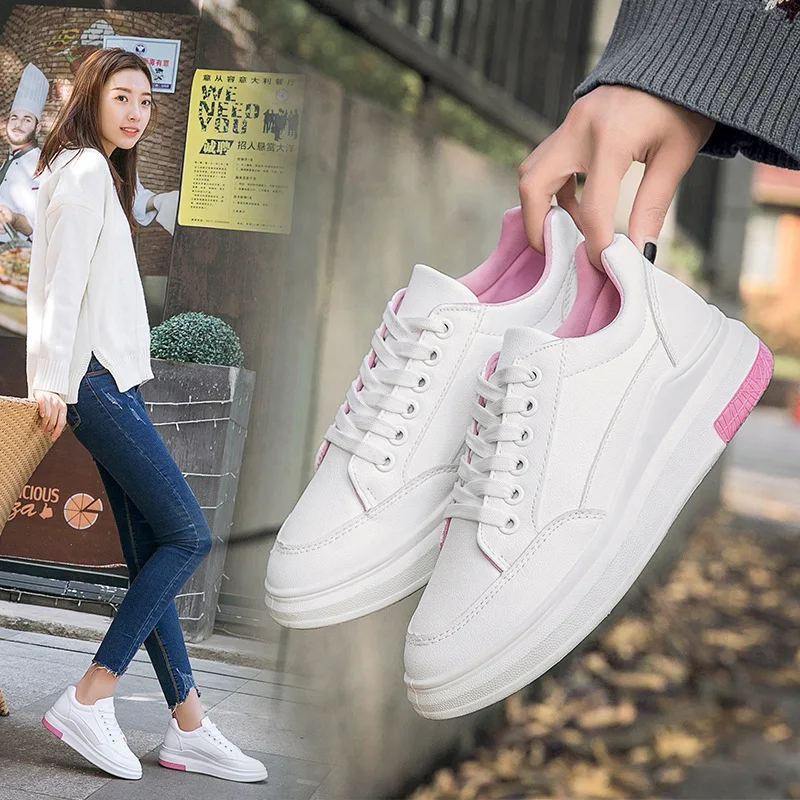 

2019 New Spring And Summer With White Shoes Women Flat Leather Canvas Shoes Female White Board Shoes Casual Shoes Female