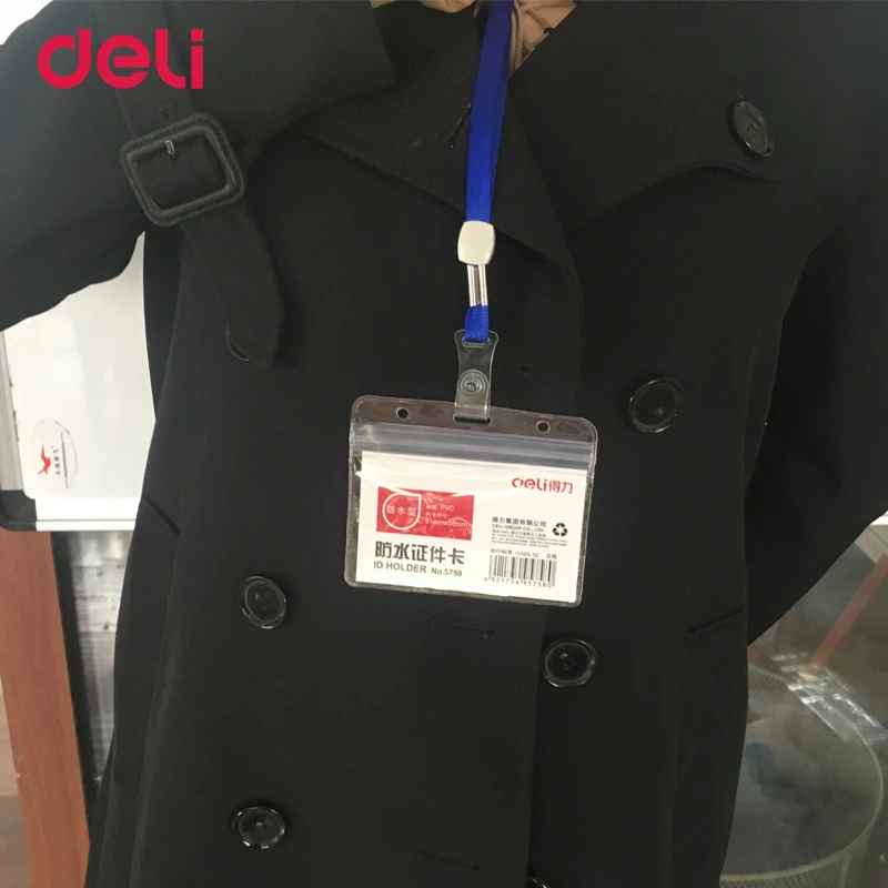 Deli прозрачный водонепроницаемый ID/держатель карточки IC со шнурком для офиса