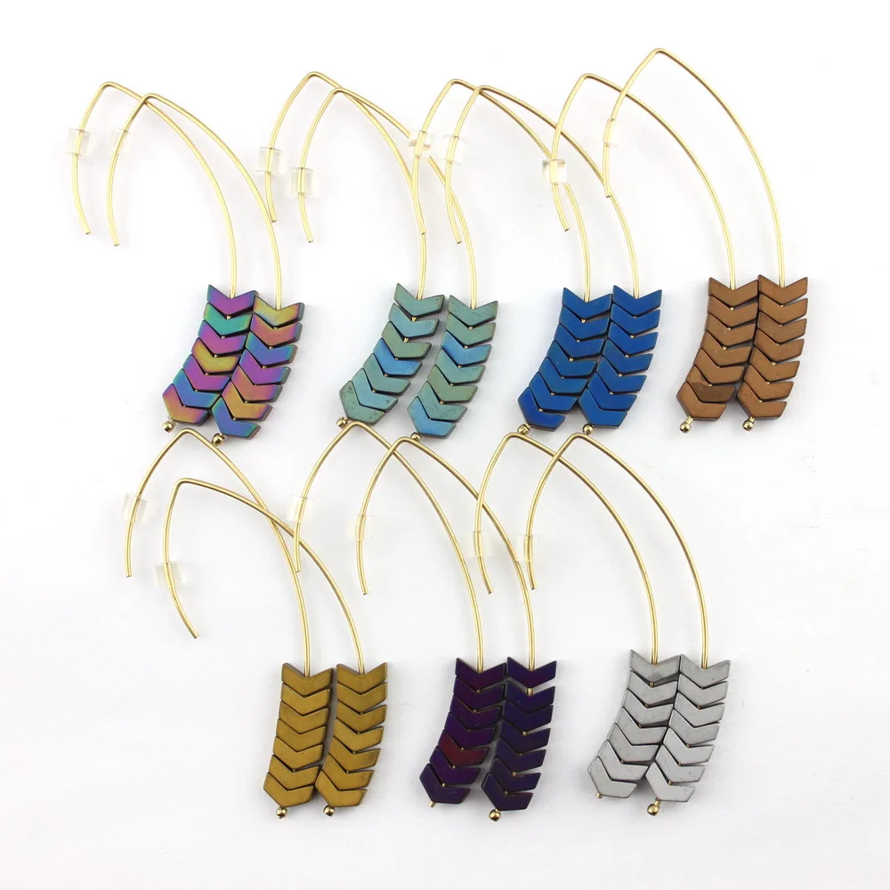 

Hot Sale Natural Stone Simple Chevron Earings Zinc Alloy Geometric Arrow Earings Fashion Jewelry Bohemian Earrings for Women
