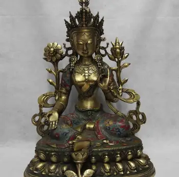 

Copper Bronze Cloisonne Green Tara Guan Yin Kwan-yin Boddhisattva Goddess Statue