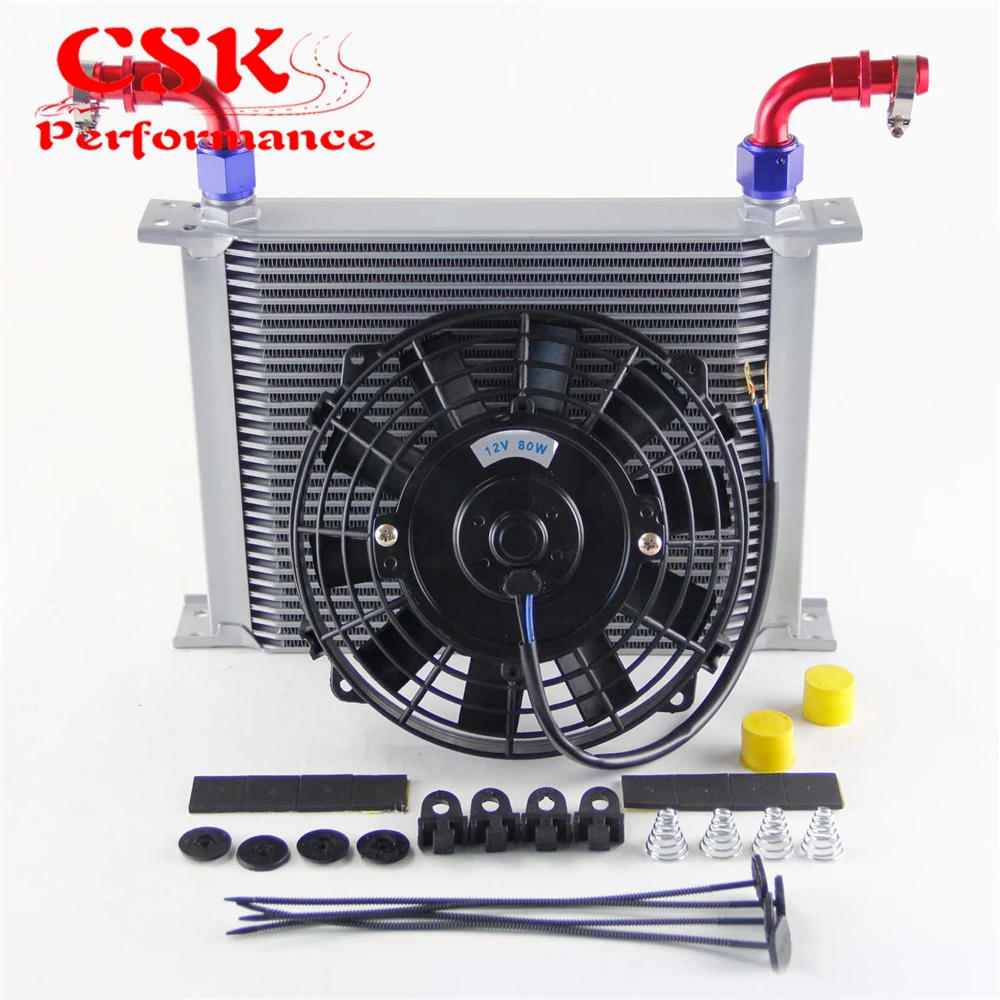 

Universal 30 Row AN10 248mm Engine Oil Cooler Trust Type w/ Fittings + 7" Electric Fan kit Silver