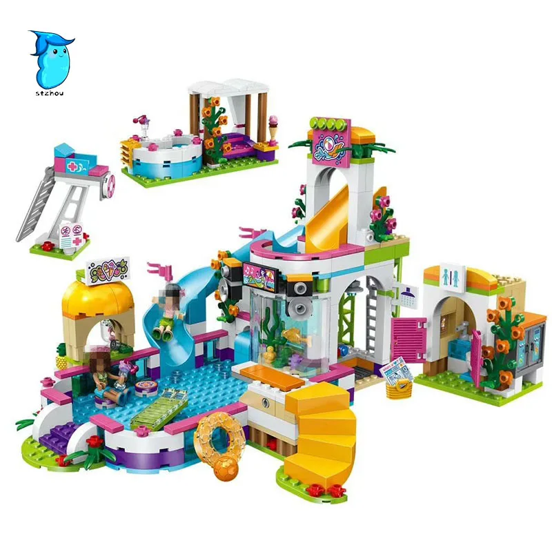 

Compatible With Legoe Friends 37029 Lepin 589pcs Building Blocks The Heartlake Summer Pool Bricks Figure toys For Children