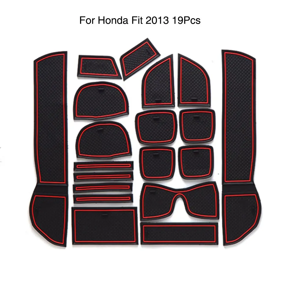 

For Honda Fit 2013 Non-Slip Red Interior Door Gate Pad Panel Cup Mat 19Pcs Cover