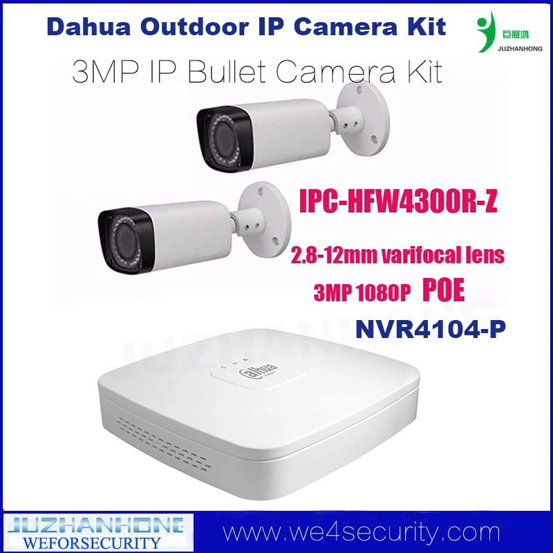 IP Camera Surveillance System 2.8-12mm Varifocal Lens Bullet IP Camera POE IPC-HFW4300R-Z 3MP 1080P POE NVR4104-P IP Camera Surveillance System 2.8-12mm Varifocal Lens Bullet IP Camera POE IPC-HFW4300R-Z 3MP 1080P POE NVR4104-P
