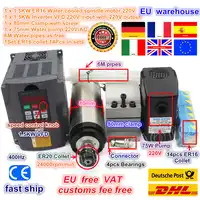 EU free 1.5KW Water Cooled Spindle Motor ER16 & 1.5kw VFD Inverter 220V & ER16 collet set & 80mm Clamp & 75W Pump & pipes CNC