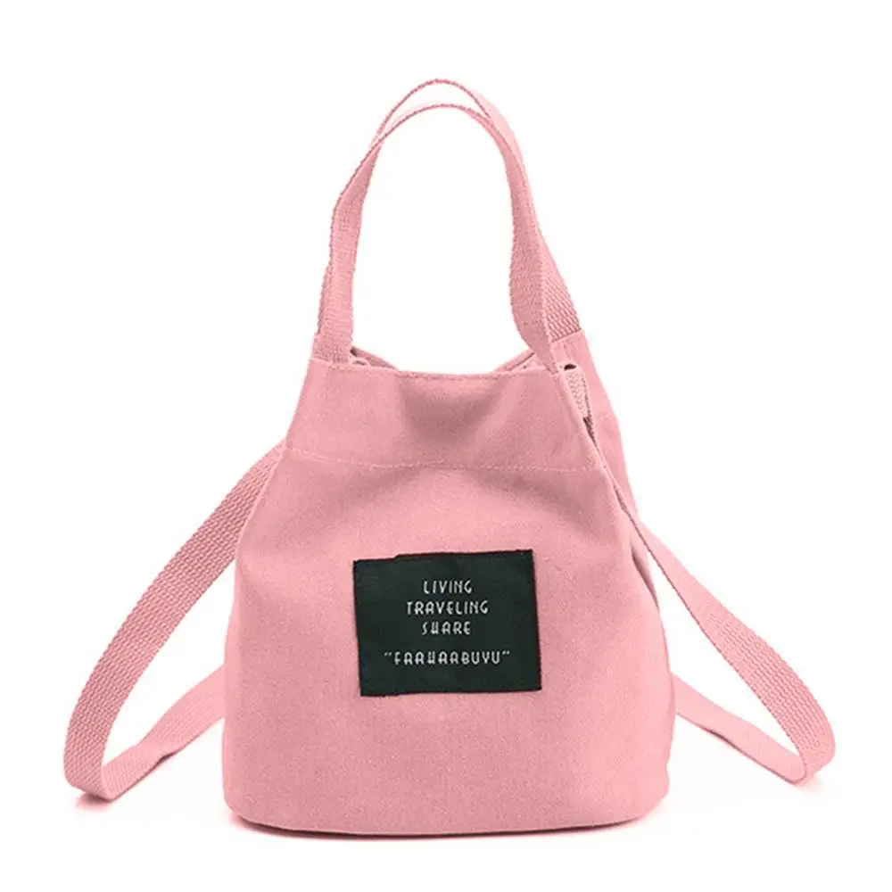 

Girls Female Mini Letter Print Shoulder Messenger Bucket Handbag Women Canvas Small Crossbody Shopping Top-handle Casual Bag