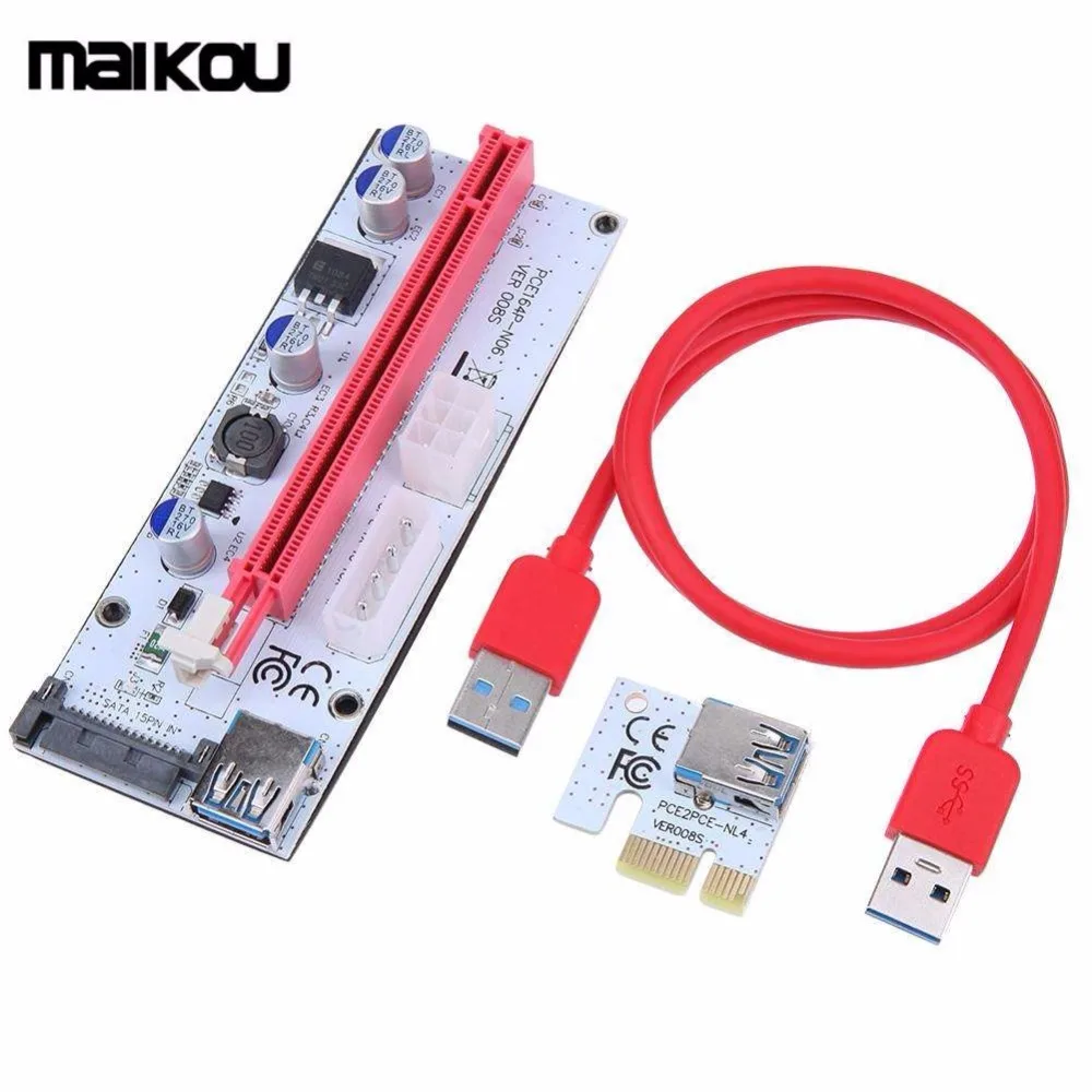 Maikou VER008S PCI E Райзер 1X 16X USB 100 адаптер карта кабель провод для BTC Майнер 30 см/60