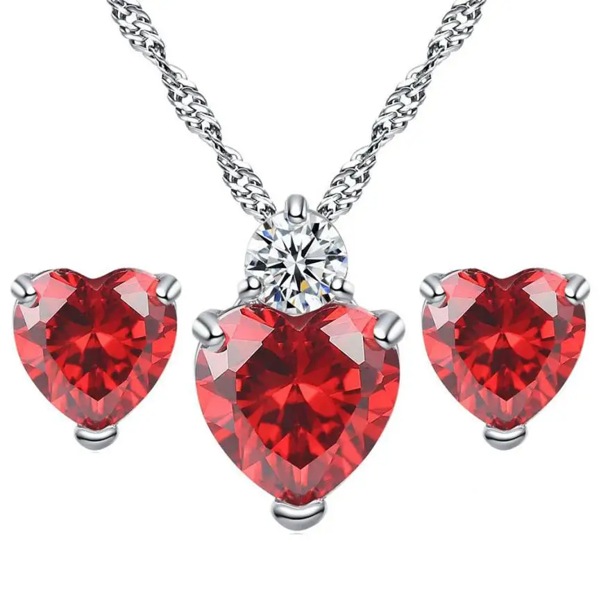 

Moment # N03 2018 Fashion Women Gold Red Heart Crystal Jewelry Sets Romantic Purple Wedding Necklace Earring Sets Drop shipping