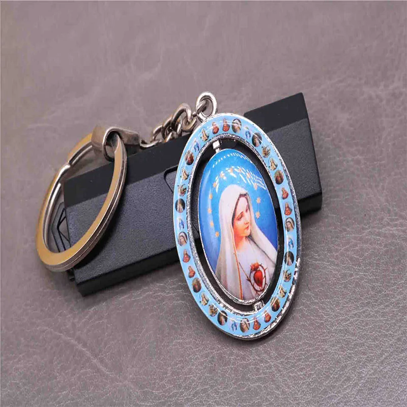 Горячий Иисус овальный Вращающийся брелок для ключей. Ангел Майкл, голубая Мэри, милостивый Иисус, Дева гуадалупа и т. Д. Брелок с изображением - Цвет: Y05402