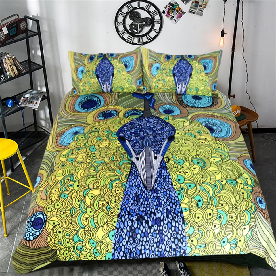 

Free shipping 3d animal gorgeous peacock 1pc duvet cover and 2pcs pillow cases twin full queen king size bedding set